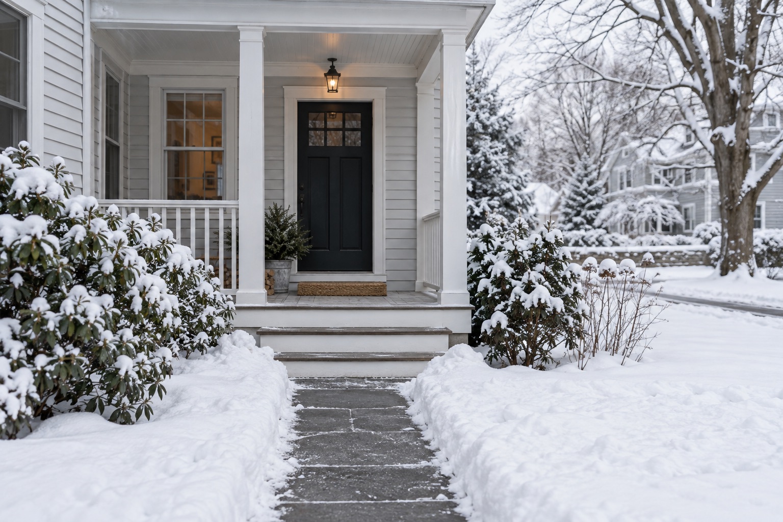A New England porch in winter
